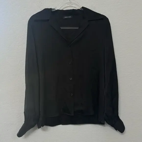 Anine Bing Mylah Silk Long Sleeve Button Down Shirt Black Size Small - Picture 3 of 7